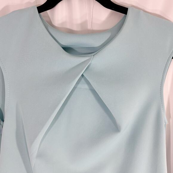 Sleeveless Aqua Blue Sheath Dress – Front Pleat & Flounce Hem, Size M - Picture 4 of 5